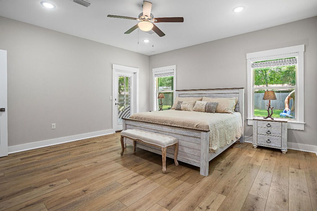 Bedroom, Interior, Recessed Lighting, Wood Texture Flooring