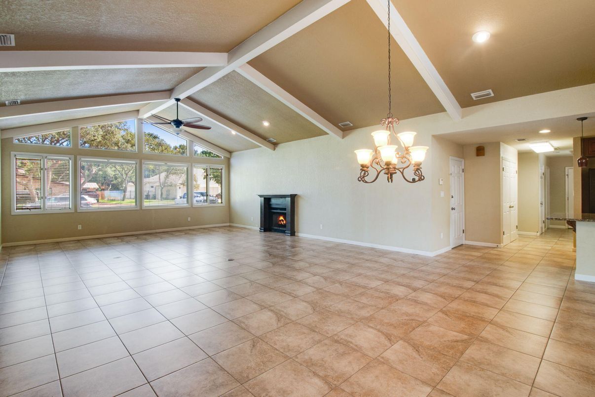 Chandelier, Empty room, Fireplace, Interior, Recessed Lighting