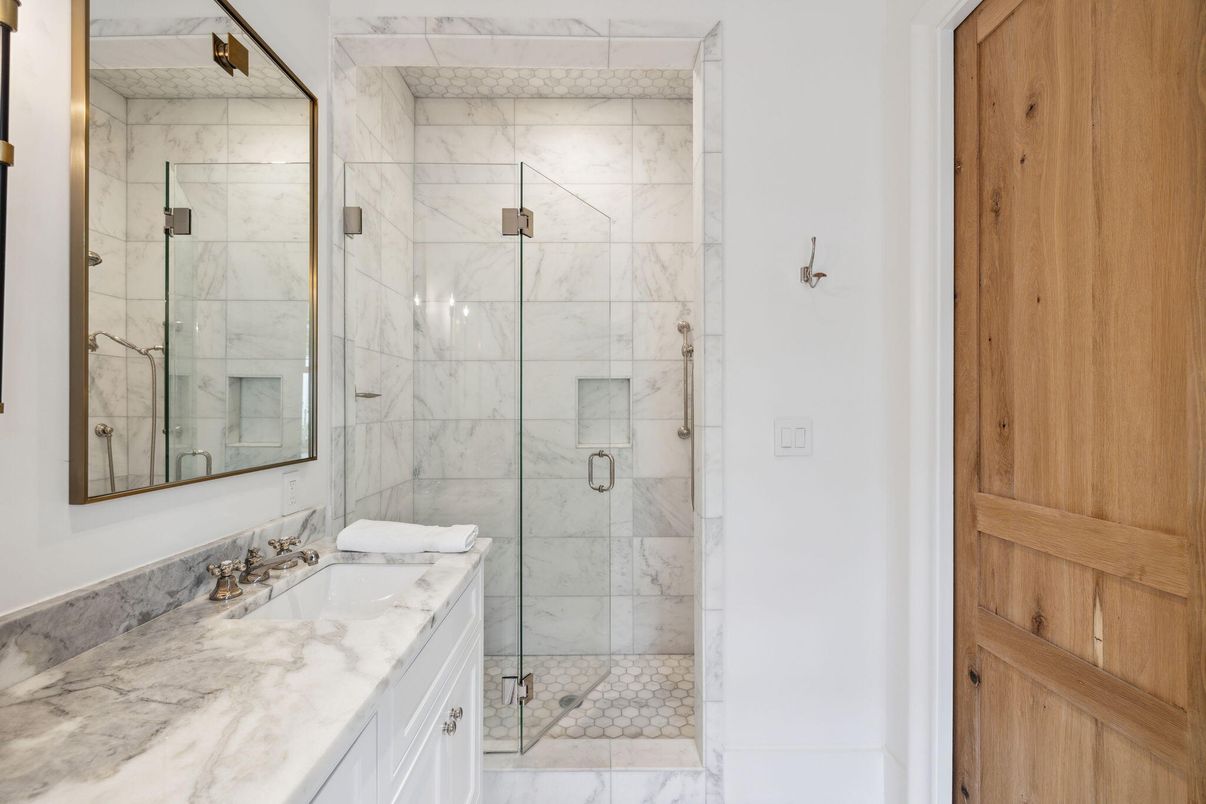 Bathroom, Glass Shower, Interior, Marble Walls