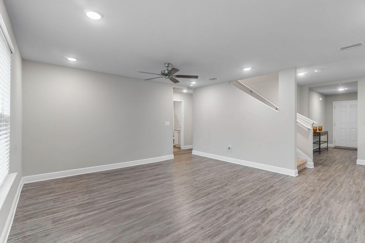 Empty room, Interior, Recessed Lighting, Wood Texture Flooring