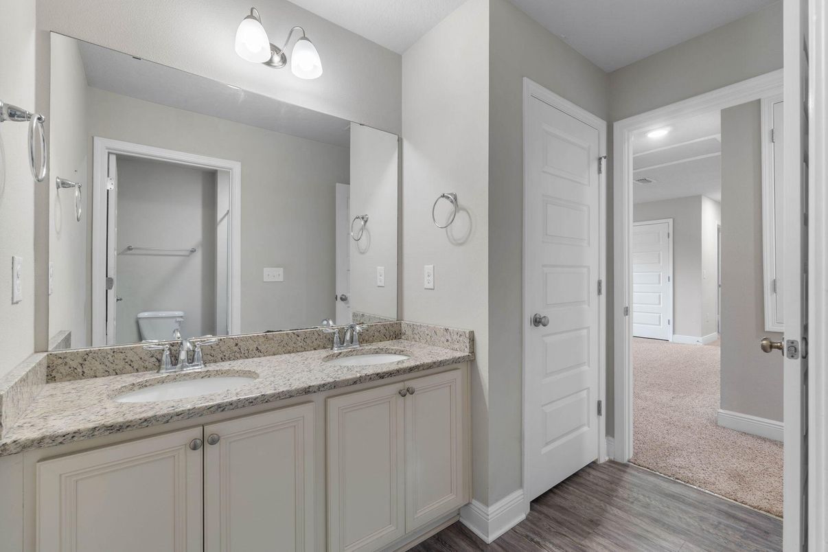Bathroom, Dual Sink Vanities, Interior, Wood Texture Flooring