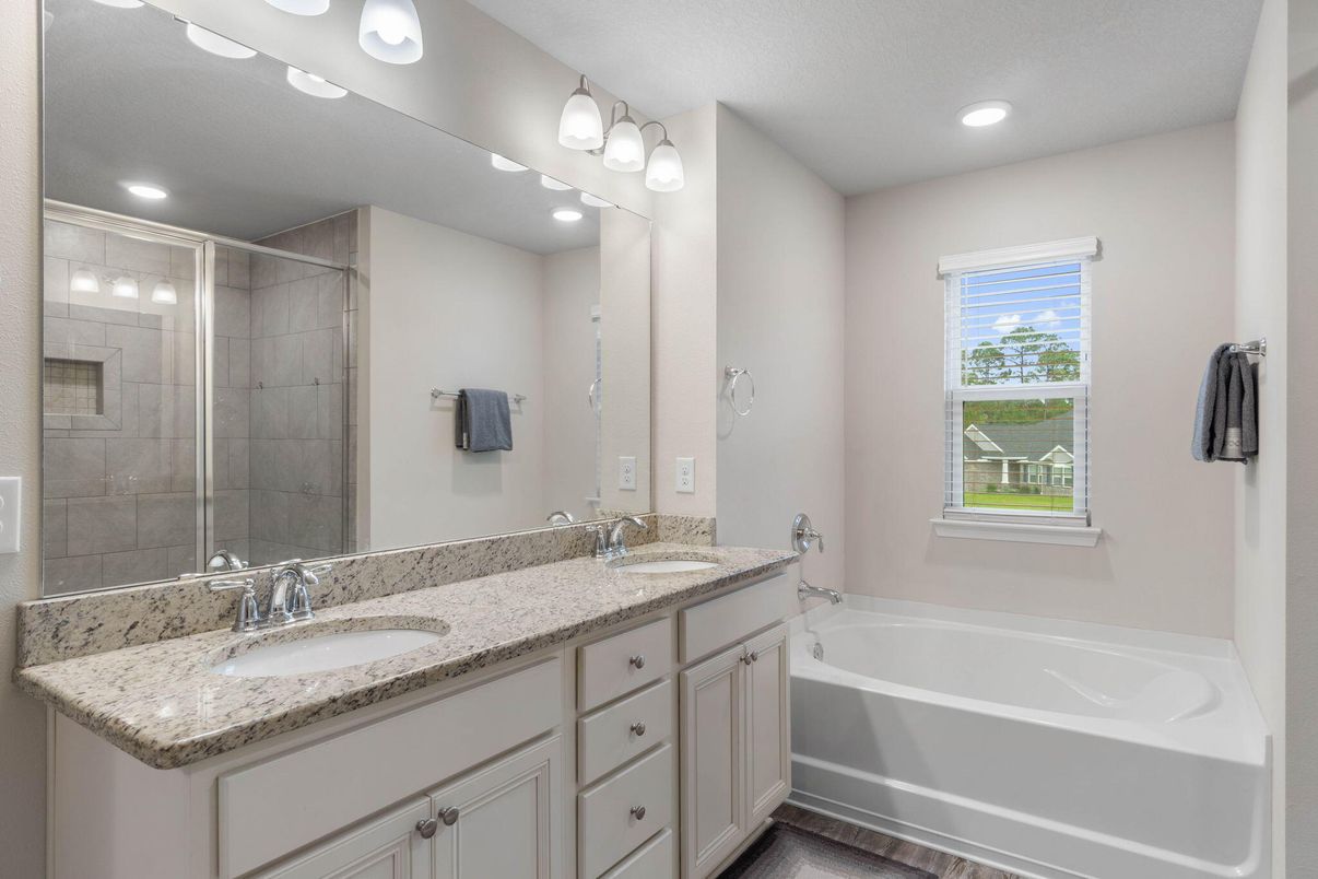 Bathroom, Dual Sink Vanities, Glass Shower, Interior, Recessed Lighting