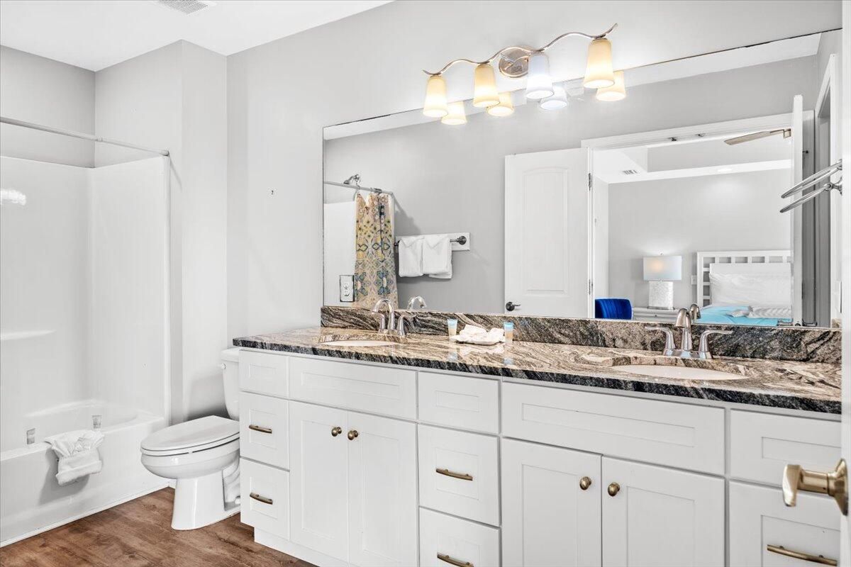 Bathroom, Dual Sink Vanities, Interior, Wood Texture Flooring