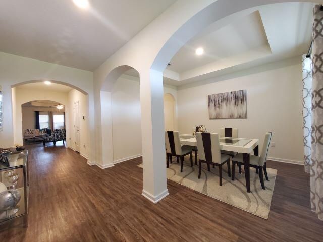 Dining room, Interior, Recessed Lighting, Wood Texture Flooring