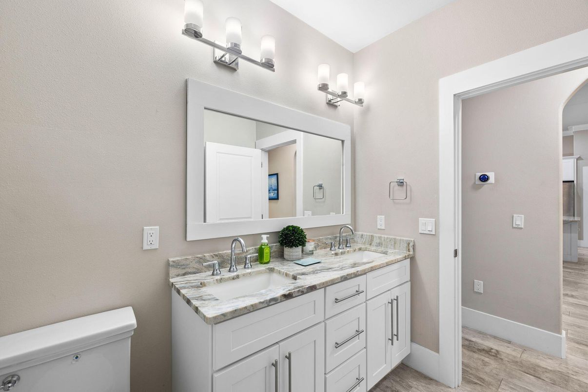 Bathroom, Dual Sink Vanities, Interior, Wood Texture Flooring