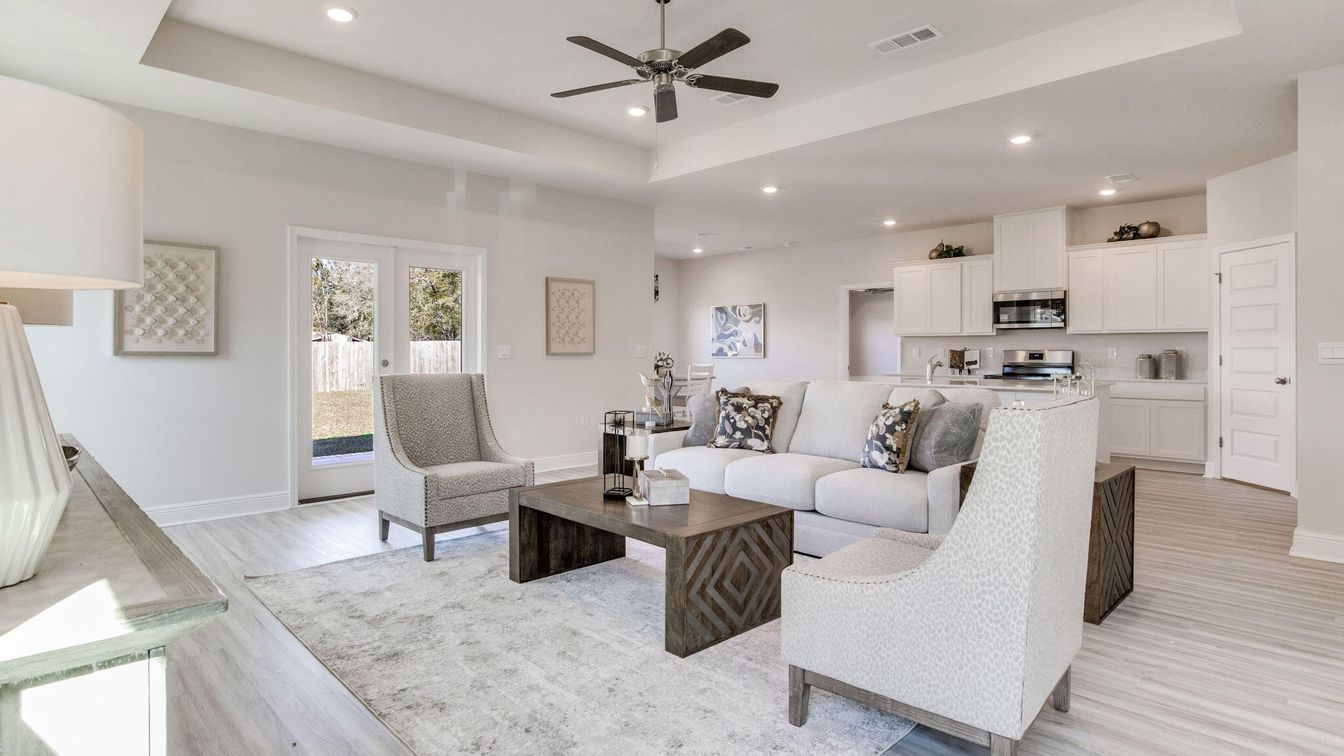 Interior, Kitchen, Living room, Recessed Lighting, Stainless Steel Appliances, Wood Texture Flooring