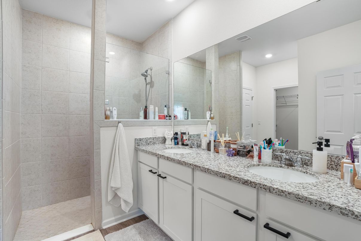 Bathroom, Dual Sink Vanities, Glass Shower, Interior, Recessed Lighting