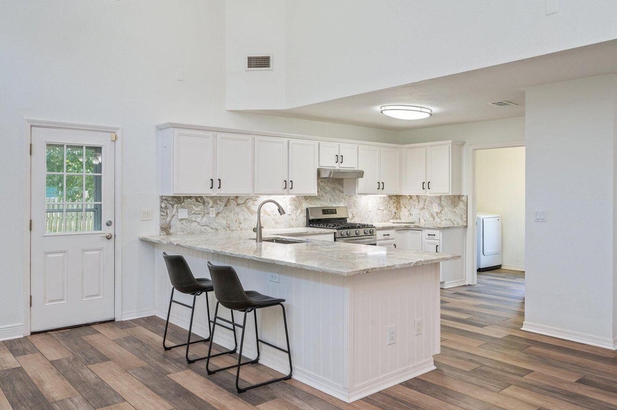 Interior, Kitchen, Marble Walls, Wood Texture Flooring