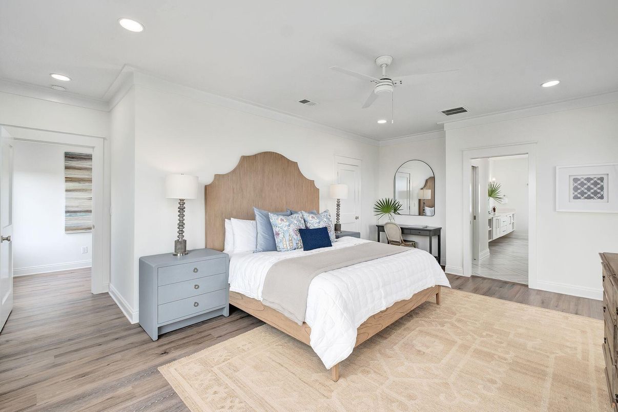 Bedroom, Interior, Recessed Lighting, Wood Texture Flooring