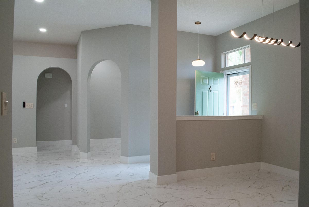 Empty room, Interior, Marble, Pendant Lights, Recessed Lighting