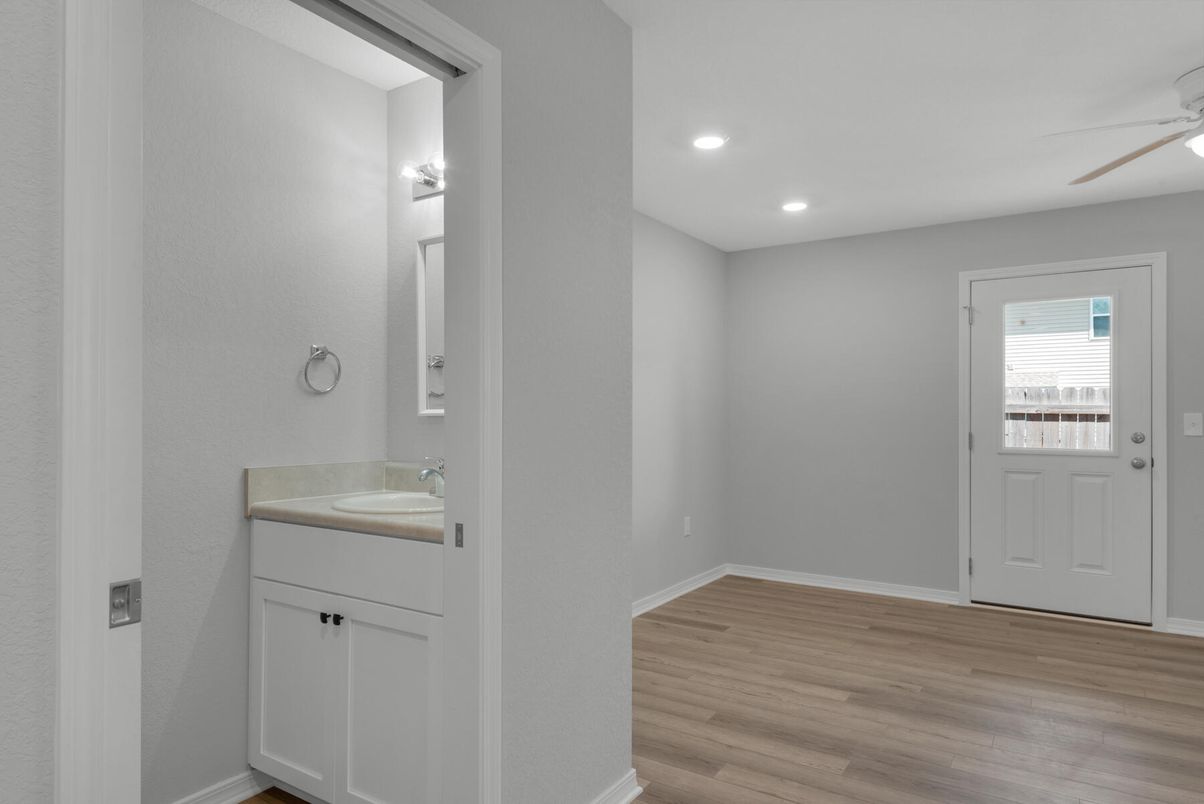 Bathroom, Interior, Recessed Lighting, Wood Texture Flooring