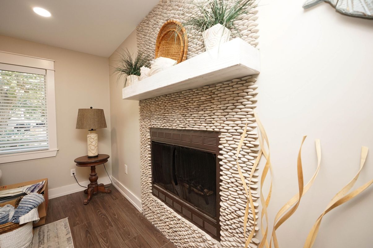 Fireplace, Interior, Recessed Lighting, Wood Texture Flooring