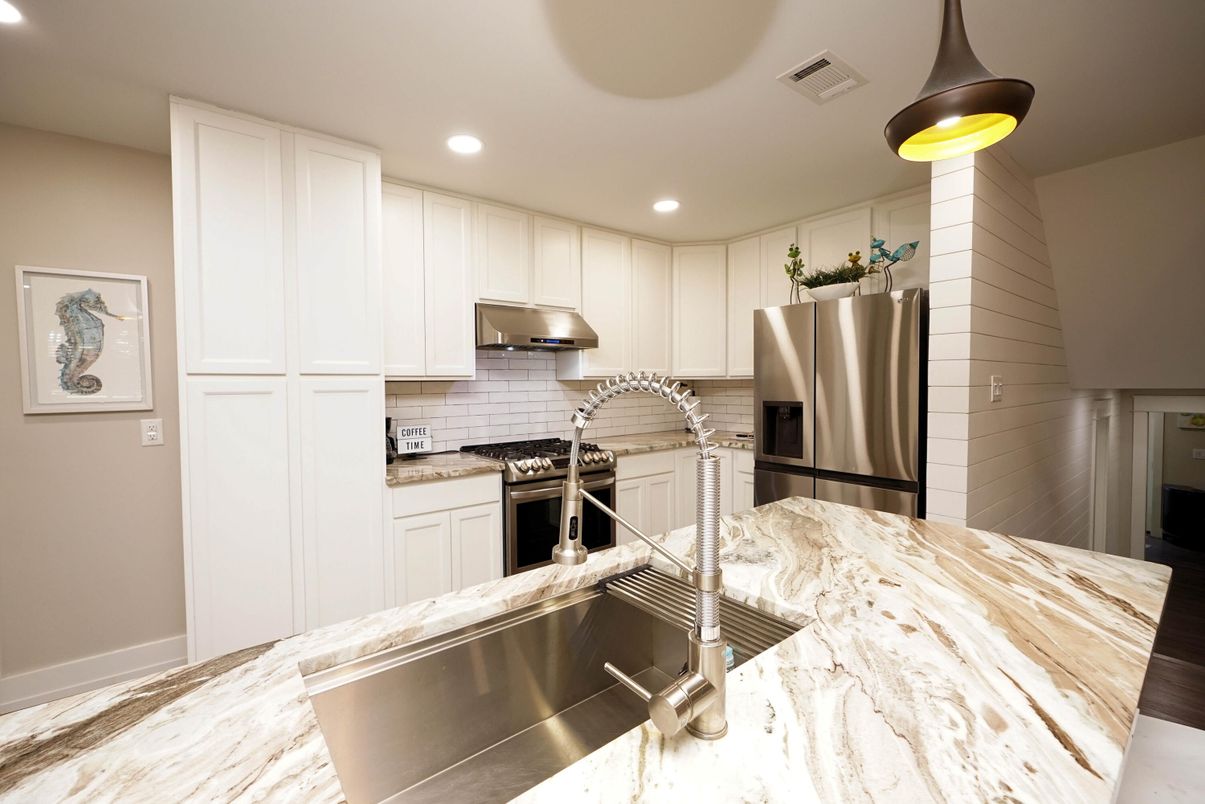 Interior, Kitchen, Marble, Recessed Lighting, Stainless Steel Appliances
