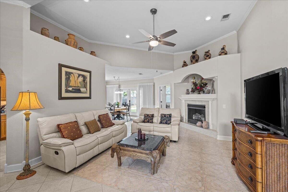 Dining room, Fireplace, Interior, Living room, Pendant Lights, Recessed Lighting