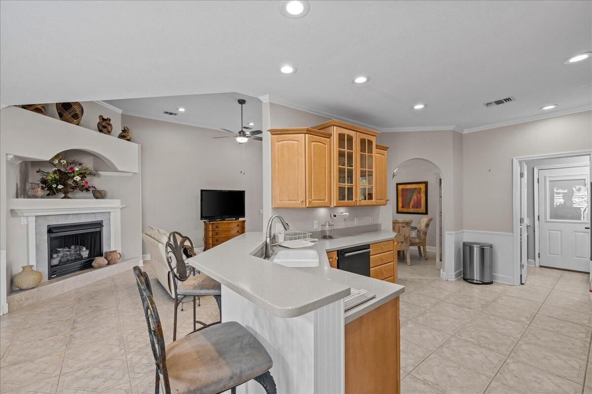 Dining room, Fireplace, Interior, Kitchen, Recessed Lighting