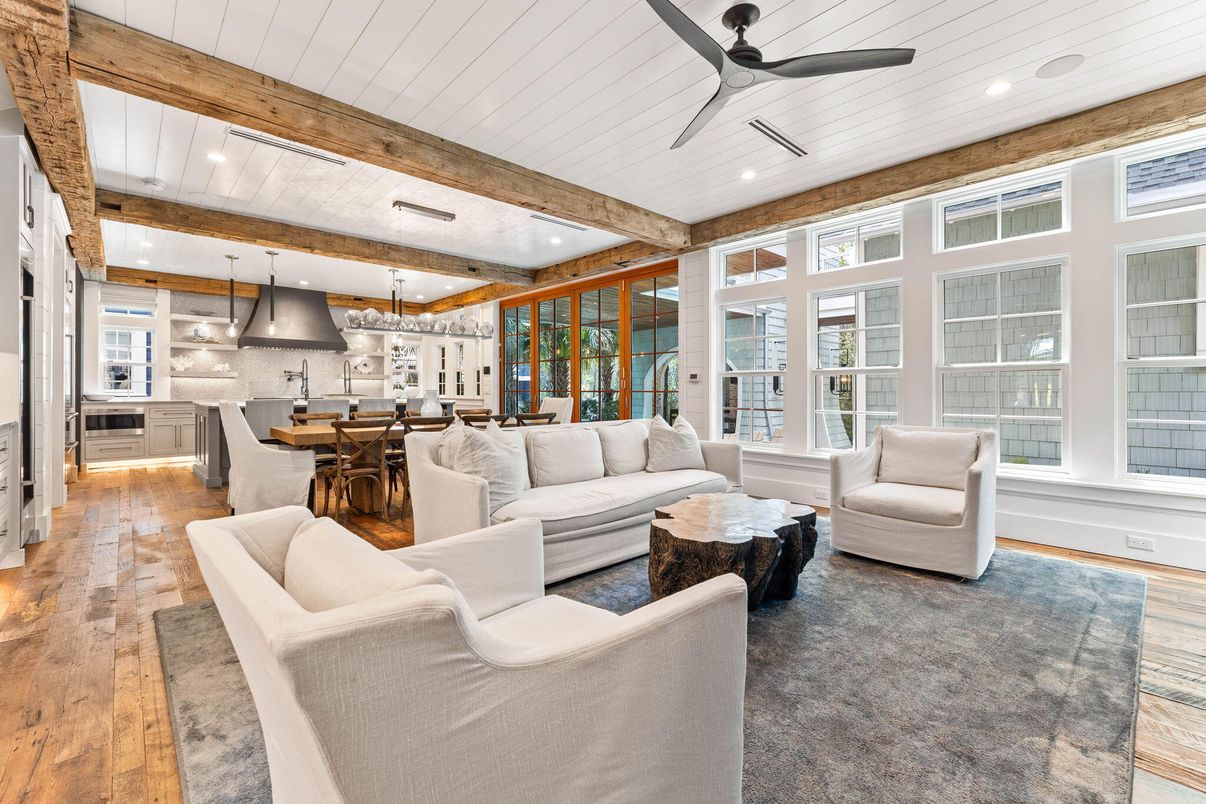 Dining room, Interior, Kitchen, Living room, Pendant Lights, Recessed Lighting, Wooden Beams, Wood Texture Flooring