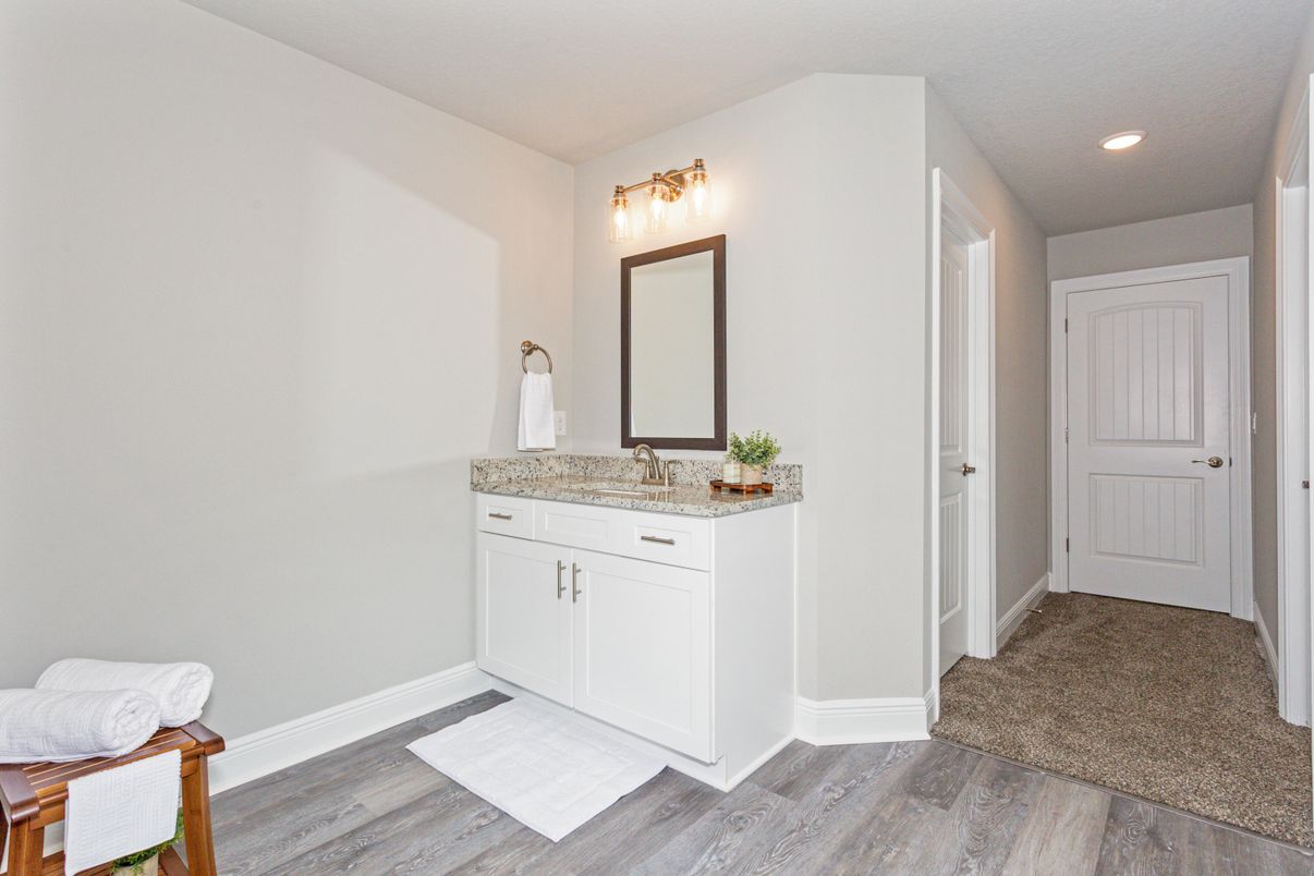 Bathroom, Interior, Recessed Lighting, Wood Texture Flooring