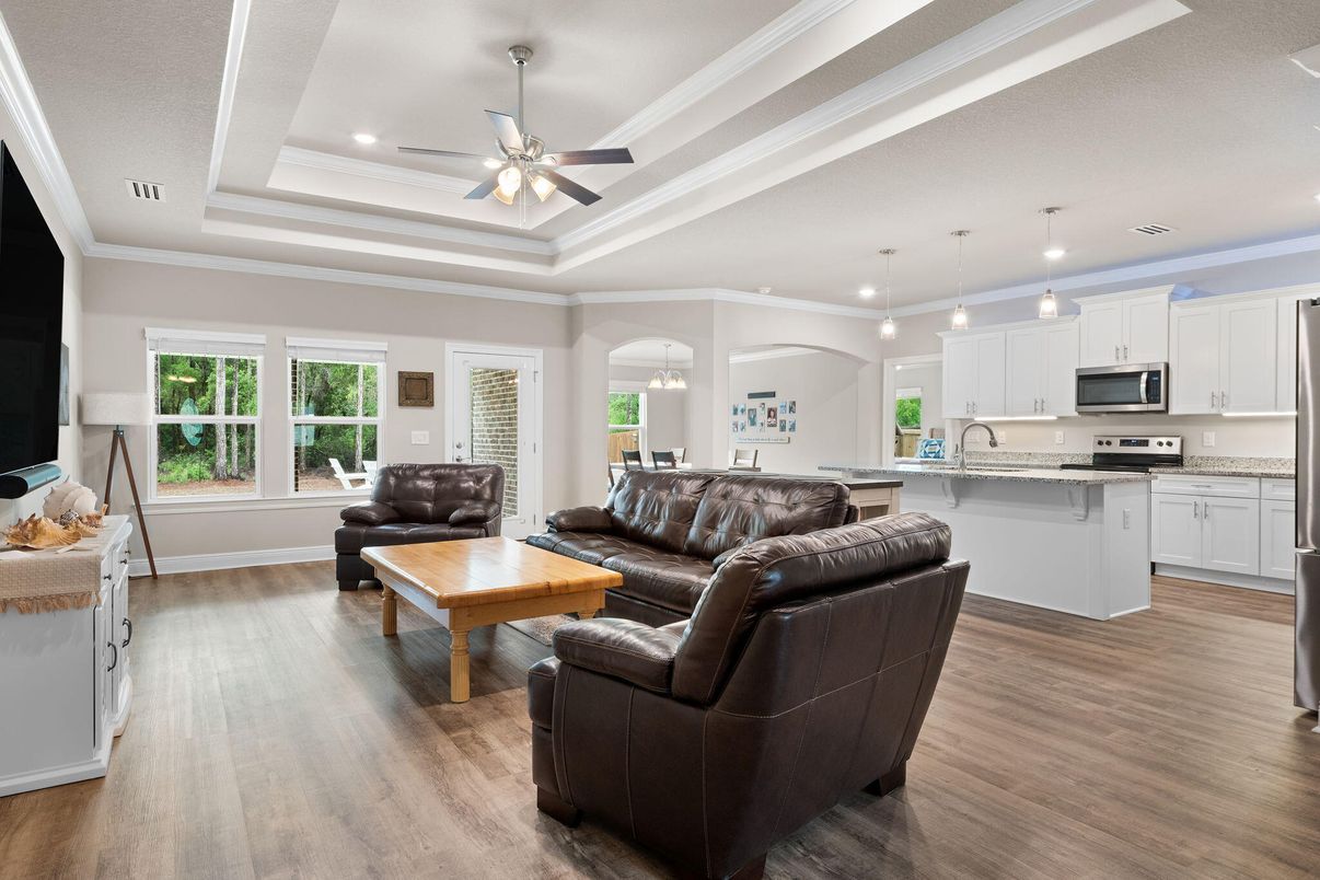 Interior, Kitchen, Living room, Pendant Lights, Recessed Lighting, Stainless Steel Appliances, Wood Texture Flooring