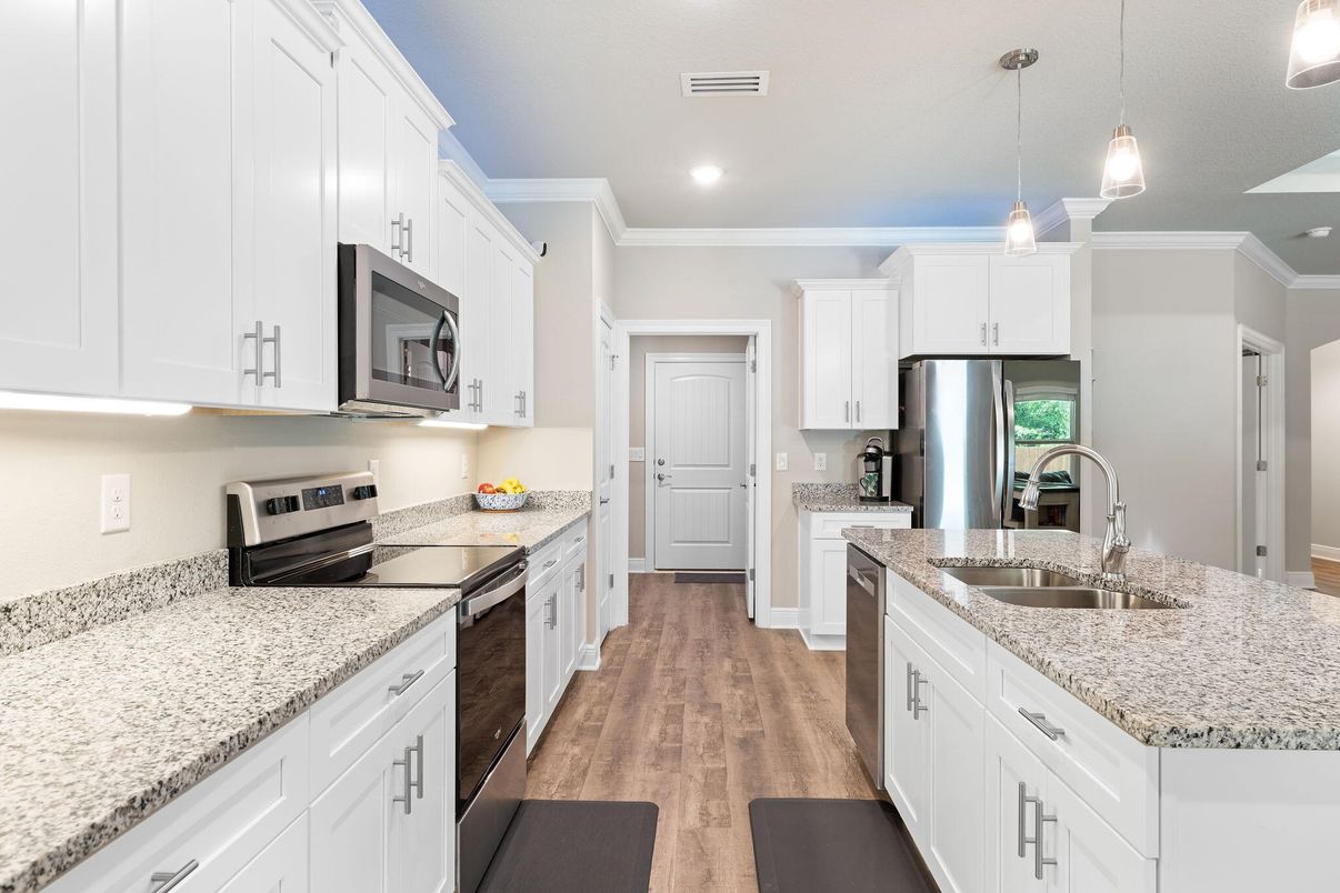 Interior, Kitchen, Pendant Lights, Recessed Lighting, Wood Texture Flooring