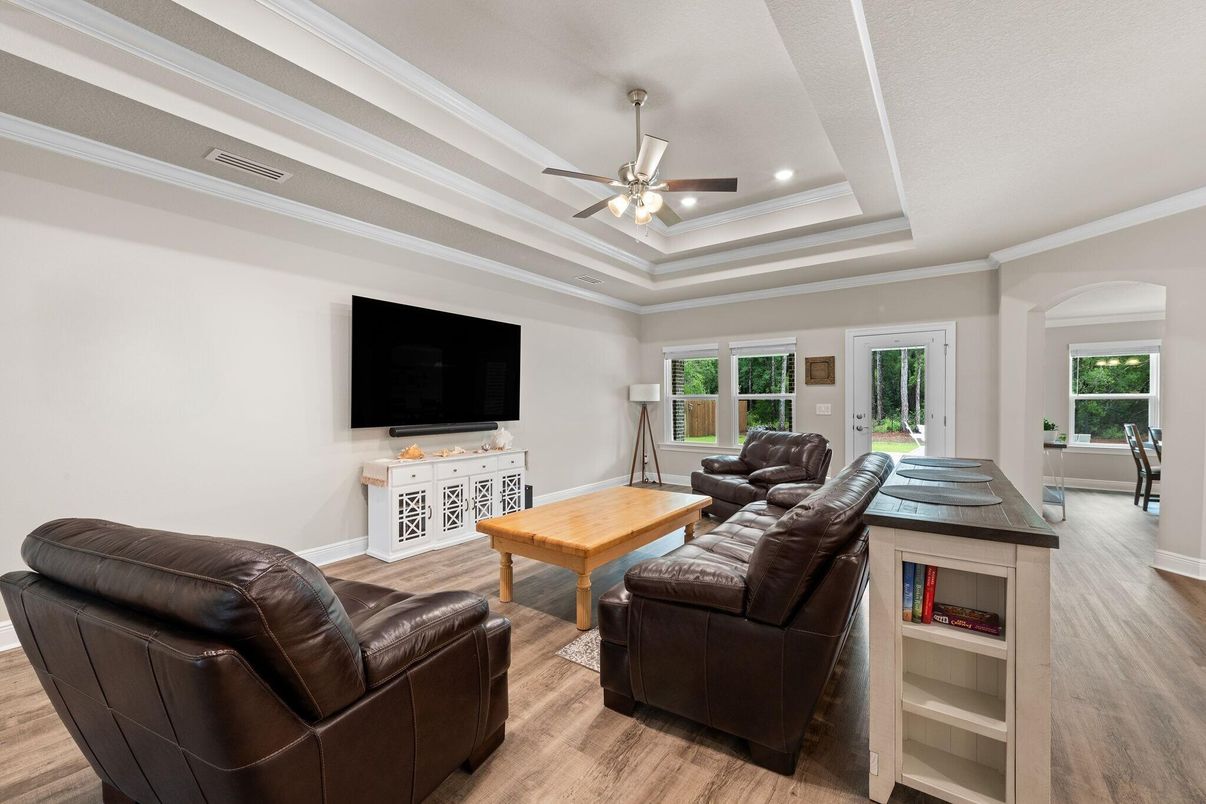 Interior, Living room, Recessed Lighting, Wood Texture Flooring