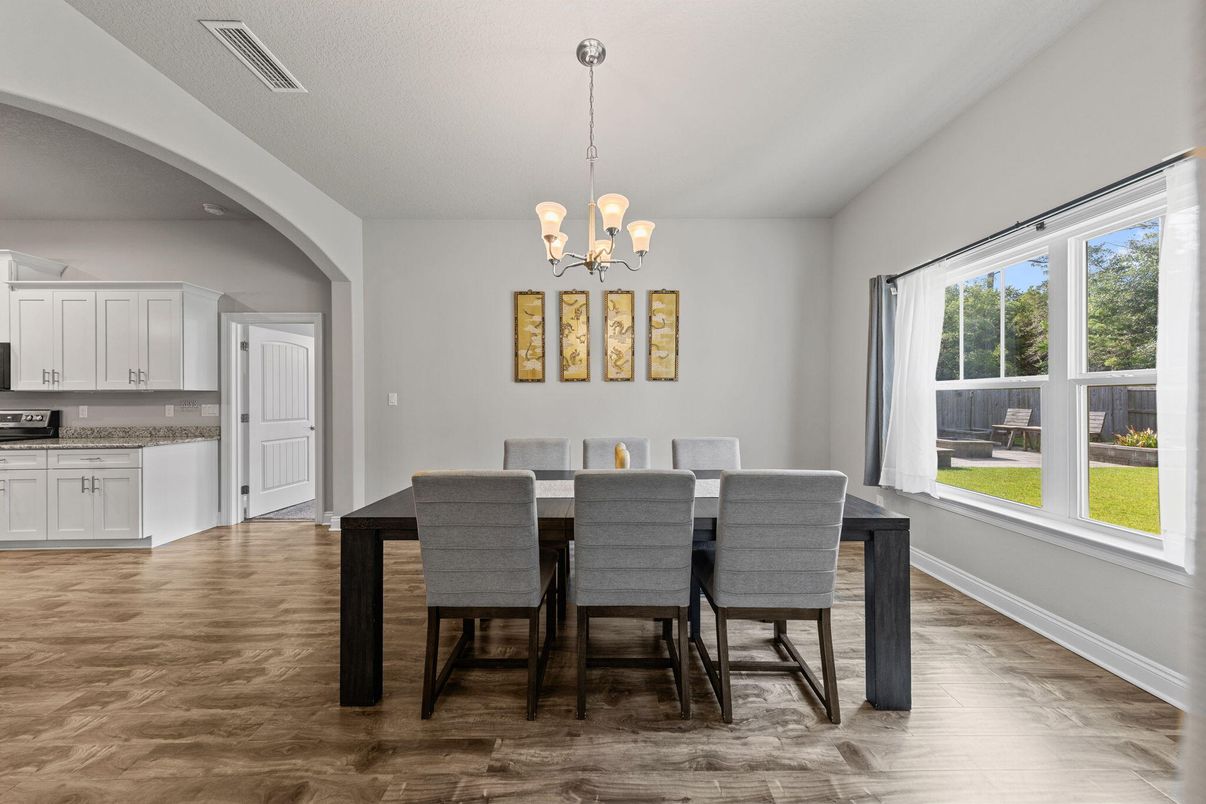 Chandelier, Dining room, Interior, Pendant Lights, Wood Texture Flooring