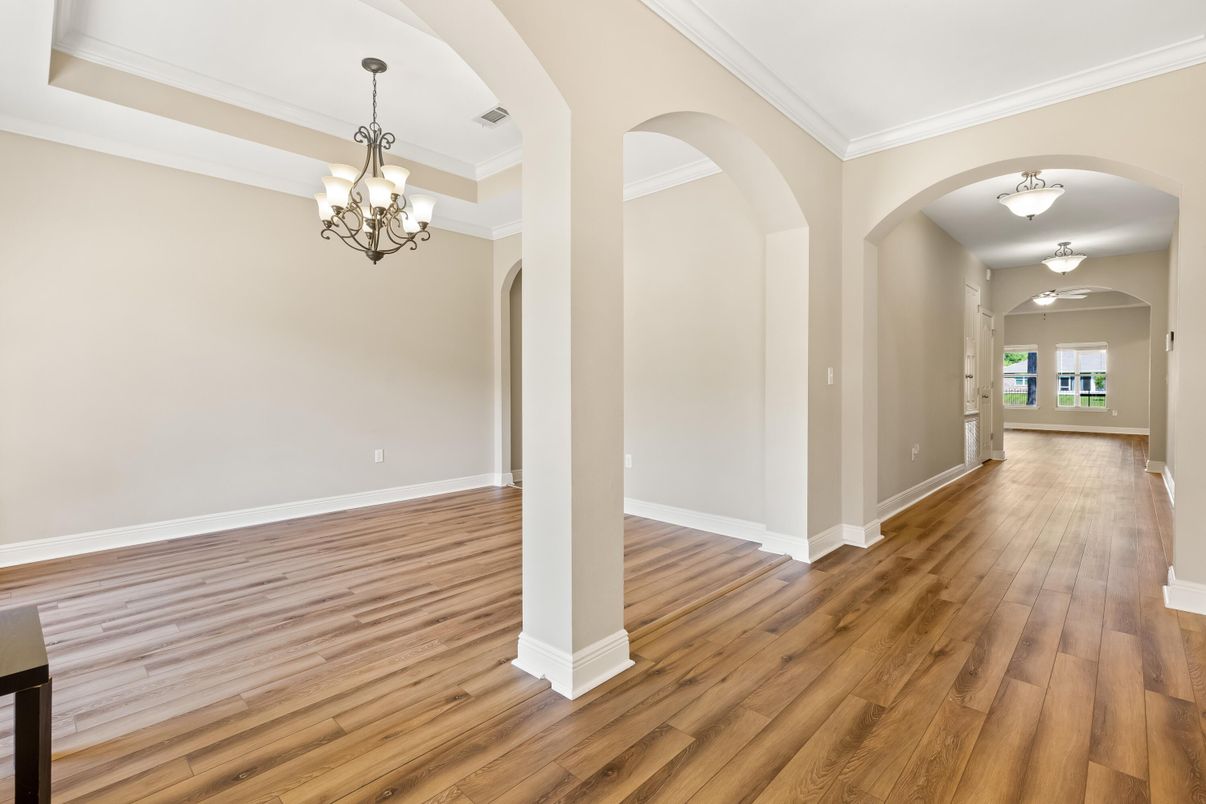 Chandelier, Empty room, Interior, Wood Texture Flooring