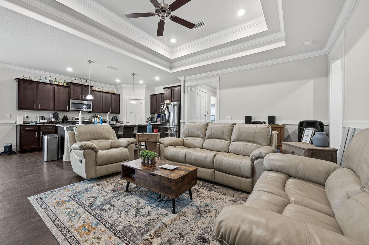 Interior, Kitchen, Living room, Pendant Lights, Recessed Lighting, Stainless Steel Appliances, Wood Texture Flooring