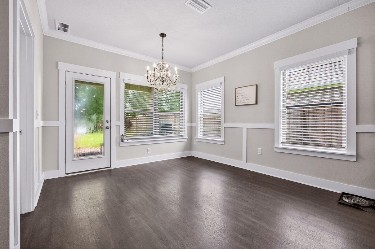 Chandelier, Empty room, Interior, Wood Texture Flooring