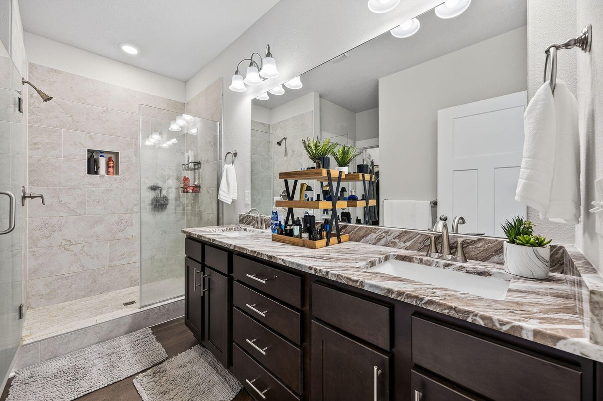 Bathroom, Dual Sink Vanities, Glass Shower, Interior, Recessed Lighting