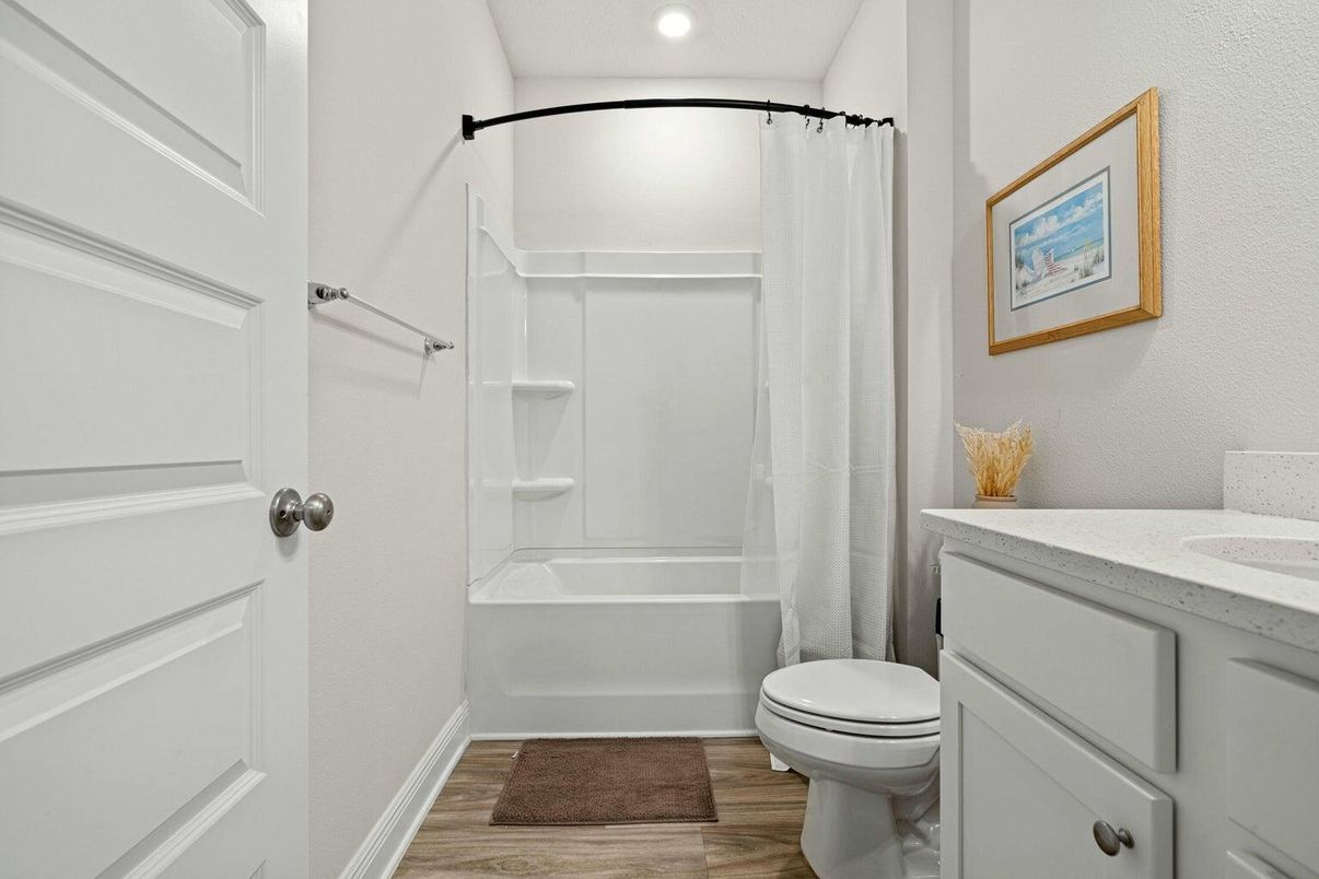 Bathroom, Interior, Recessed Lighting, Wood Texture Flooring
