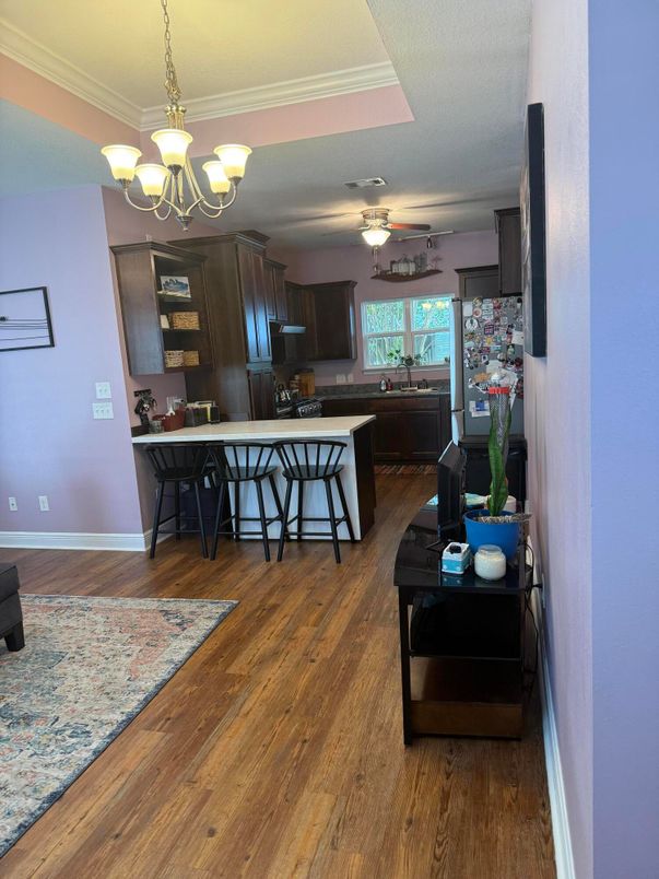 Chandelier, Interior, Kitchen, Wood Texture Flooring