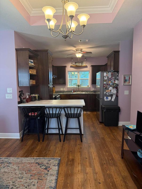 Chandelier, Interior, Kitchen, Wood Texture Flooring