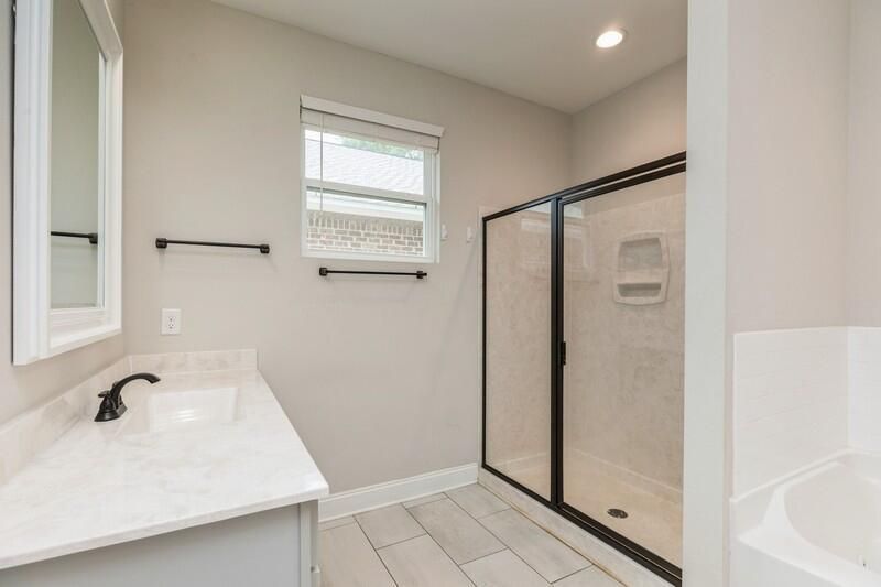Bathroom, Glass Shower, Interior, Recessed Lighting, Wood Texture Flooring