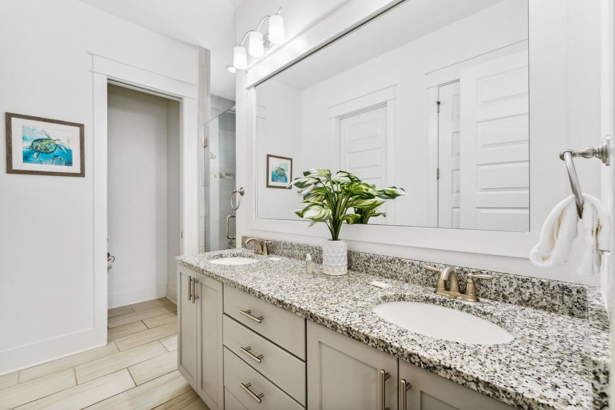 Bathroom, Dual Sink Vanities, Interior, Wood Texture Flooring
