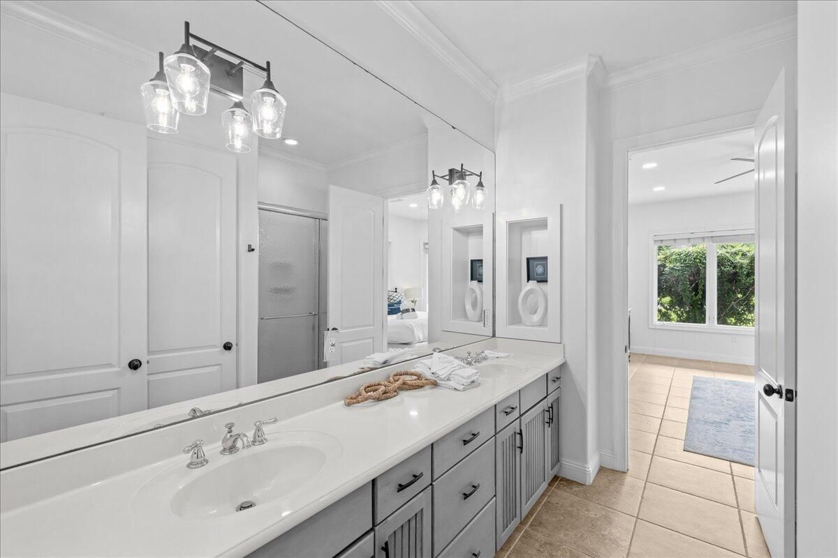 Bathroom, Dual Sink Vanities, Glass Shower, Interior, Recessed Lighting