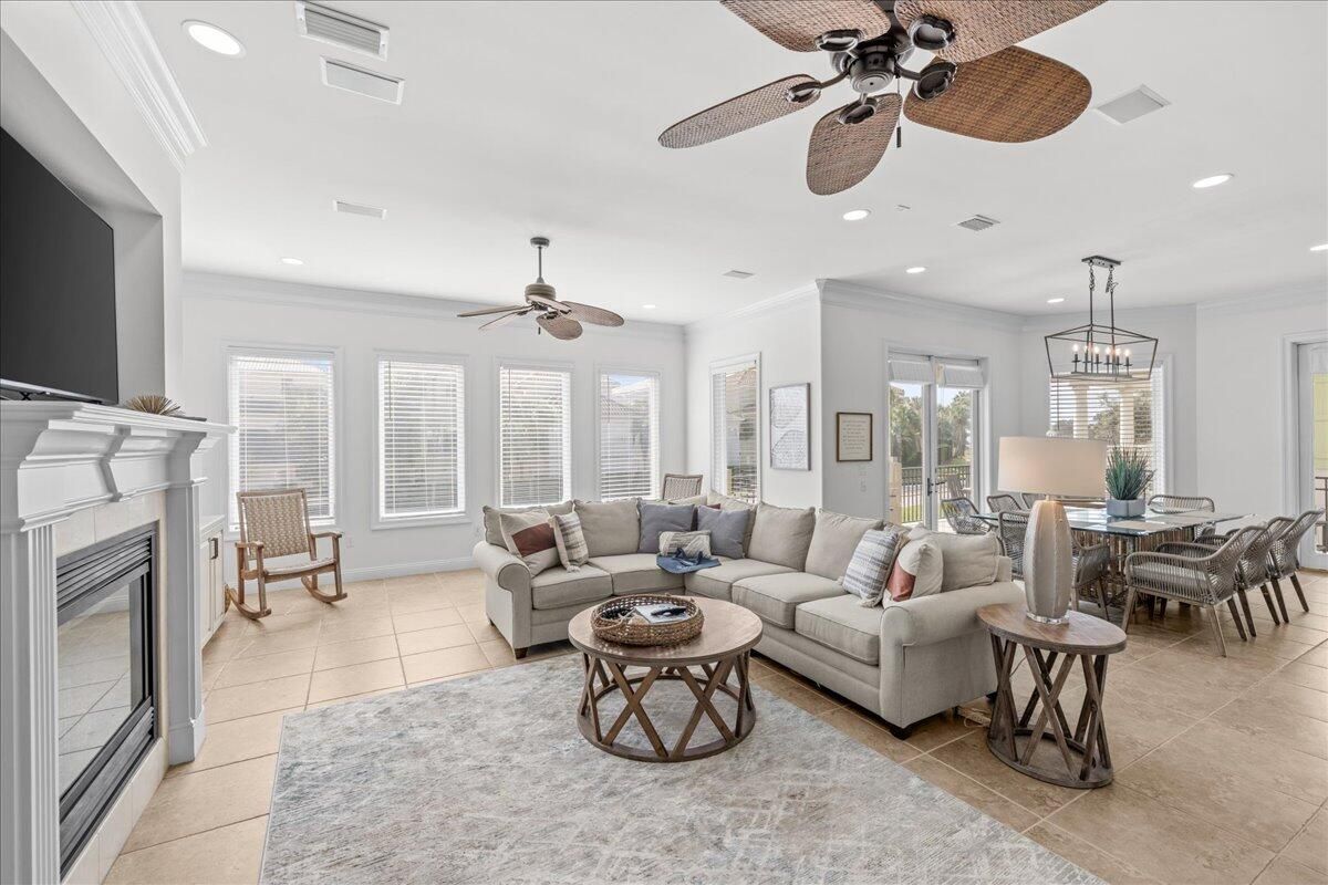 Dining room, Fireplace, Interior, Living room, Pendant Lights, Recessed Lighting