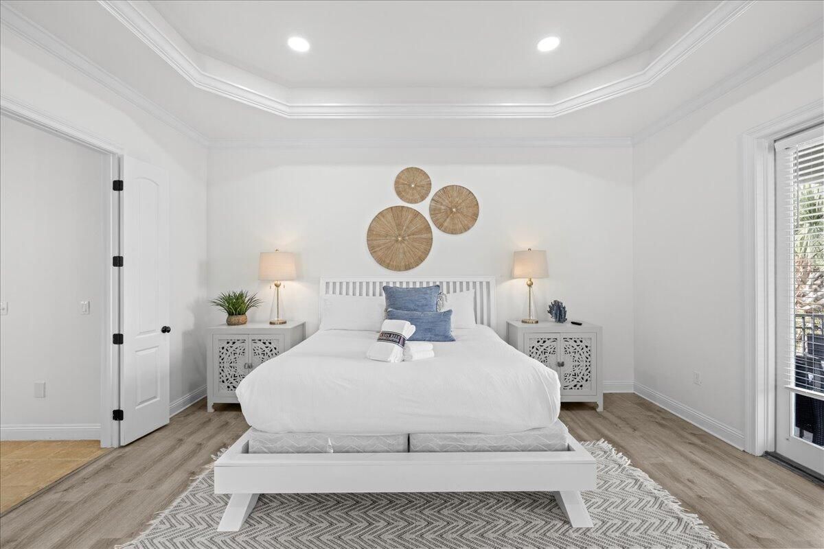 Bedroom, Interior, Recessed Lighting, Wood Texture Flooring