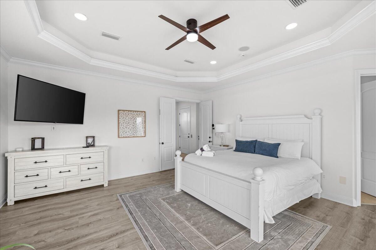 Bedroom, Interior, Recessed Lighting, Wood Texture Flooring