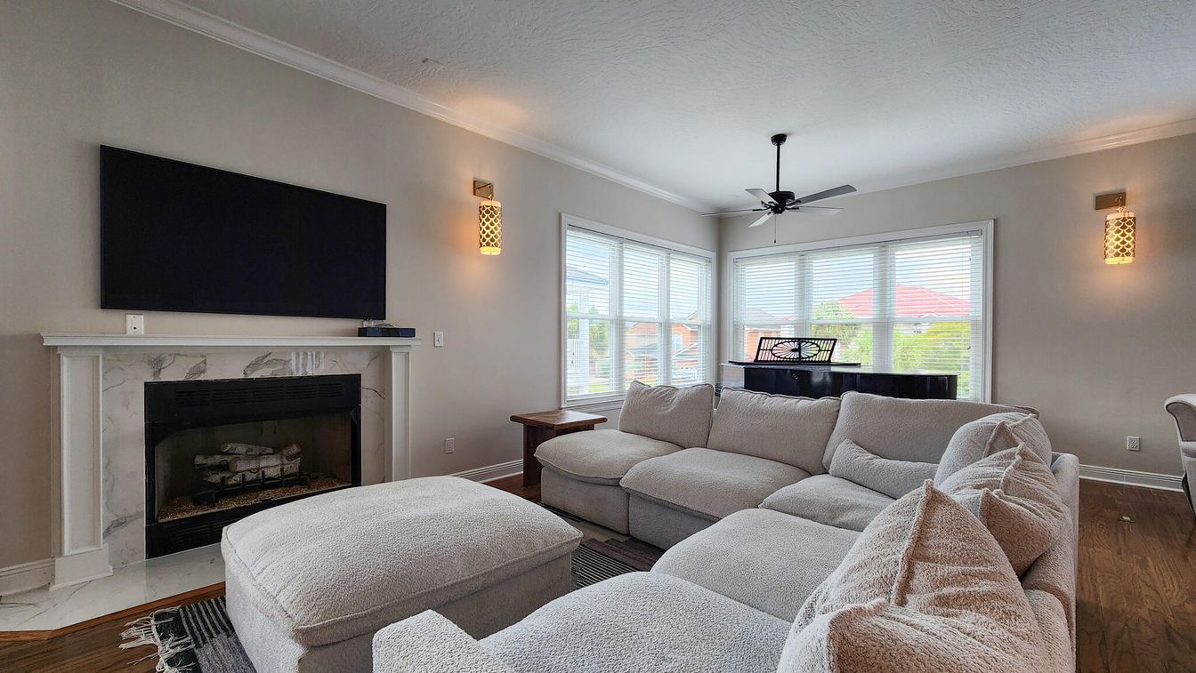 Fireplace, Interior, Living room, Piano, Wood Texture Flooring