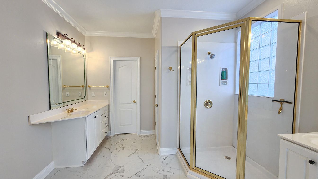 Bathroom, Dual Sink Vanities, Glass Shower, Interior, Marble