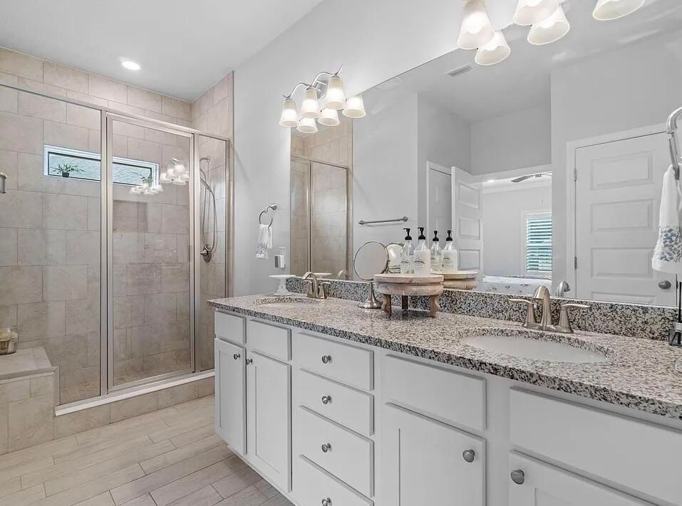 Bathroom, Dual Sink Vanities, Glass Shower, Interior, Recessed Lighting