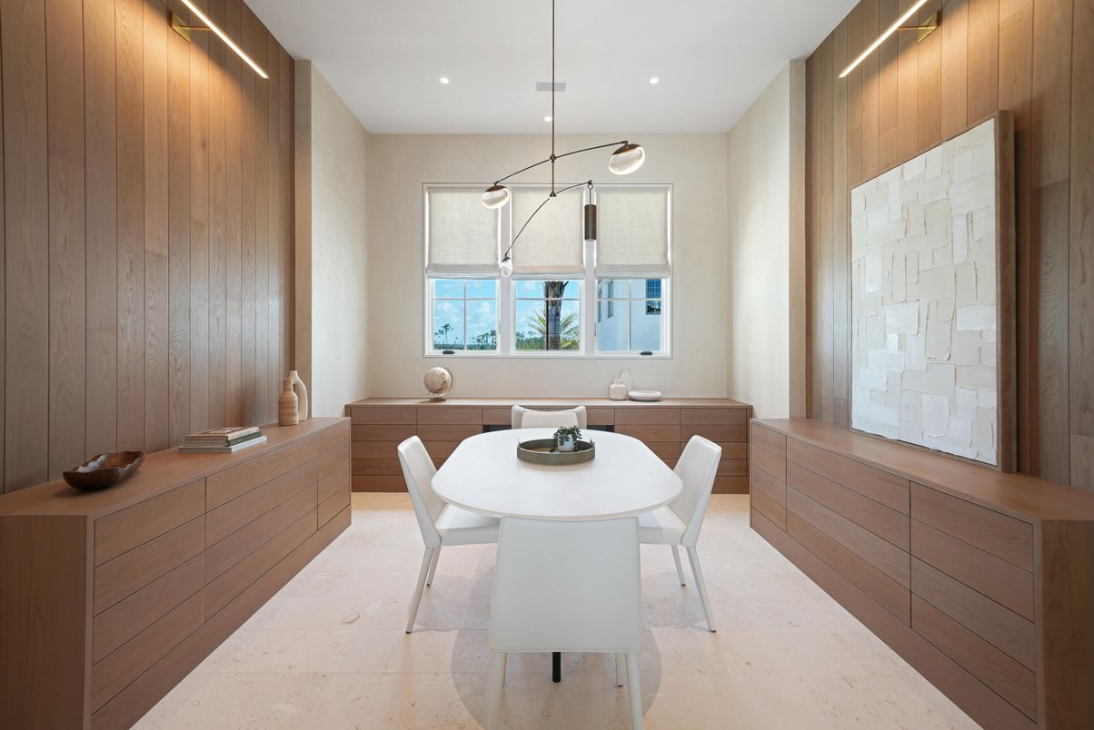 Dining room, Interior, Pendant Lights, Recessed Lighting, Wooden Walls