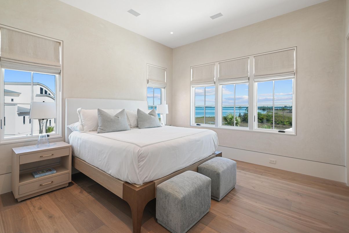 Bedroom, Interior, Recessed Lighting, Water, Wood Texture Flooring