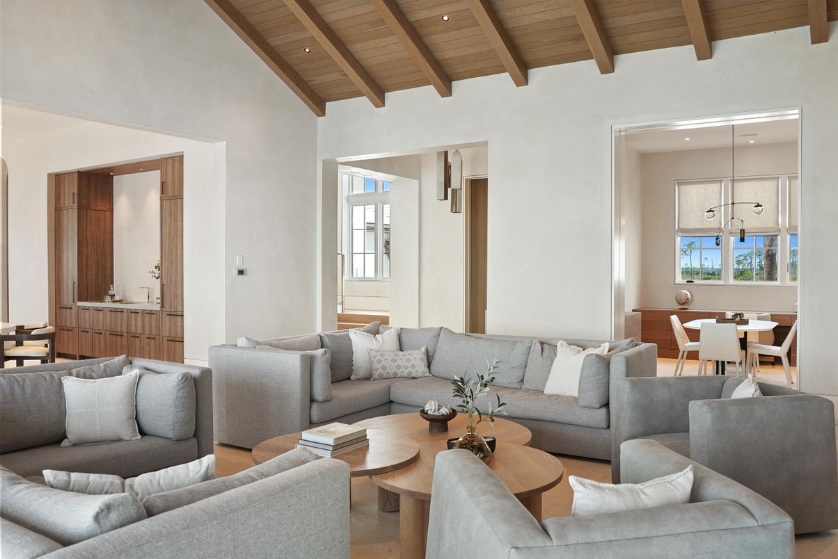 Dining room, Interior, Living room, Recessed Lighting, Wooden Beams, Wooden Ceilings
