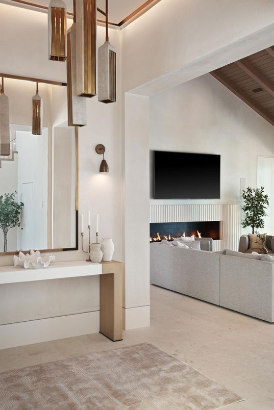 Fireplace, Interior, Living room, Pendant Lights