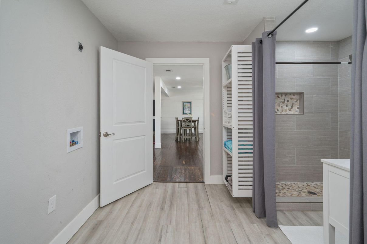 Dining room, Interior, Recessed Lighting, Wood Texture Flooring