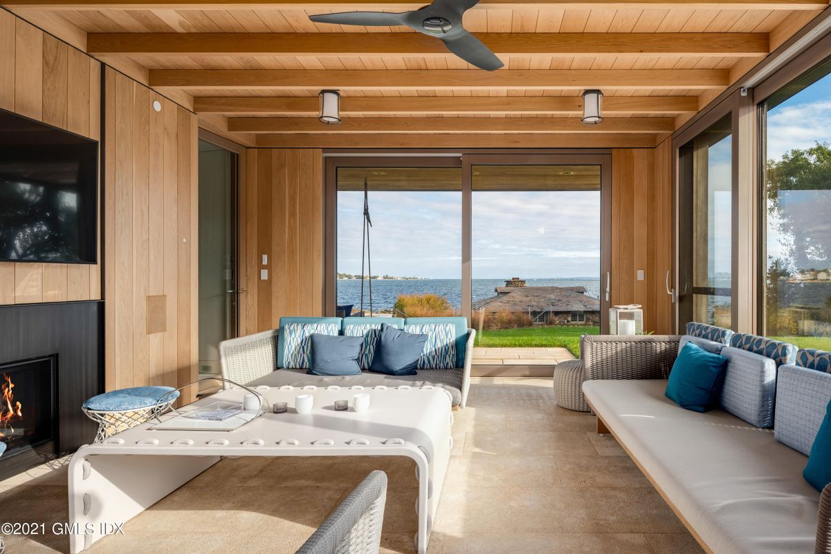 Fireplace, Interior, Living room, Water, Wooden Beams, Wooden Ceilings, Wooden Walls