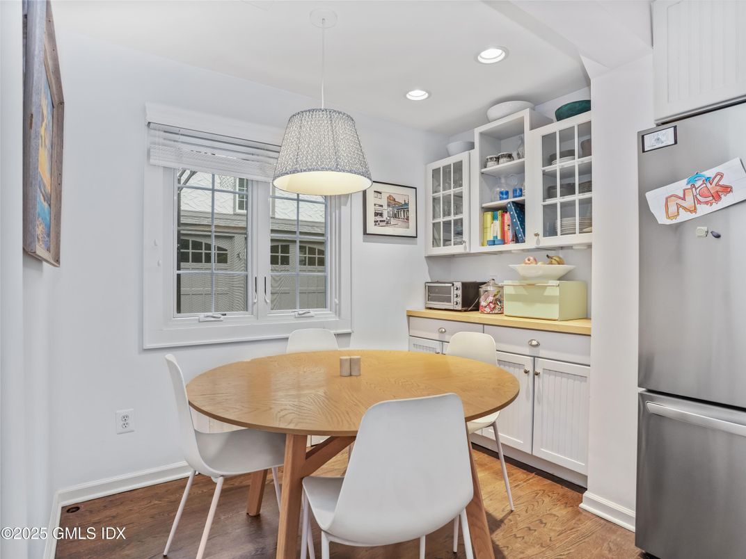 Dining room, Interior, Pendant Lights, Recessed Lighting, Wood Texture Flooring