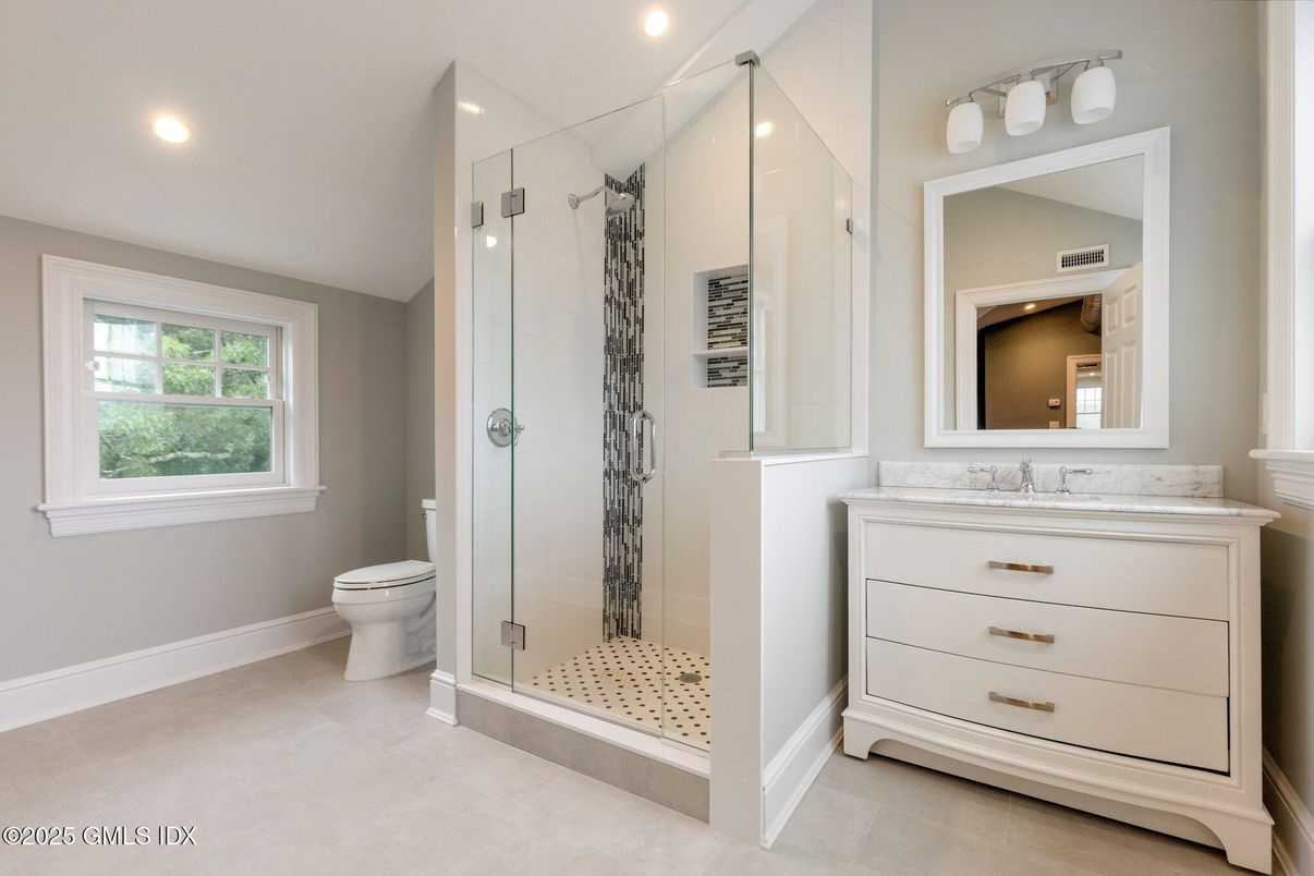 Bathroom, Glass Shower, Interior, Recessed Lighting