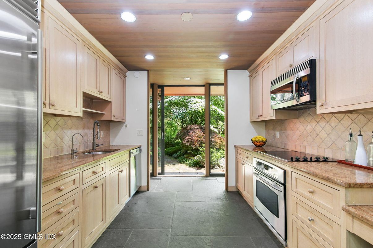 Interior, Kitchen, Recessed Lighting, Stainless Steel Appliances, Wooden Ceilings